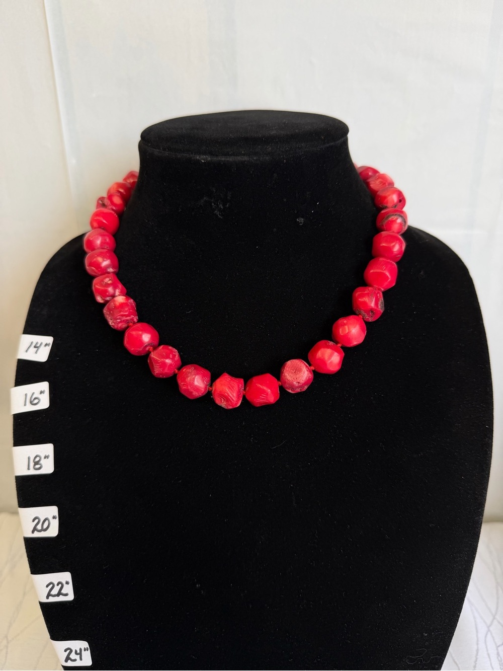 Red Coral Beaded Statement Necklace -17” 93g